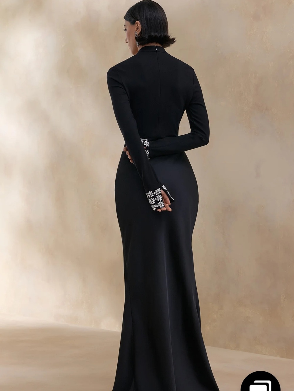 Club L London Black Long-Sleeve Evening Gown with Embellished Cuffs - Picture 2 of 5